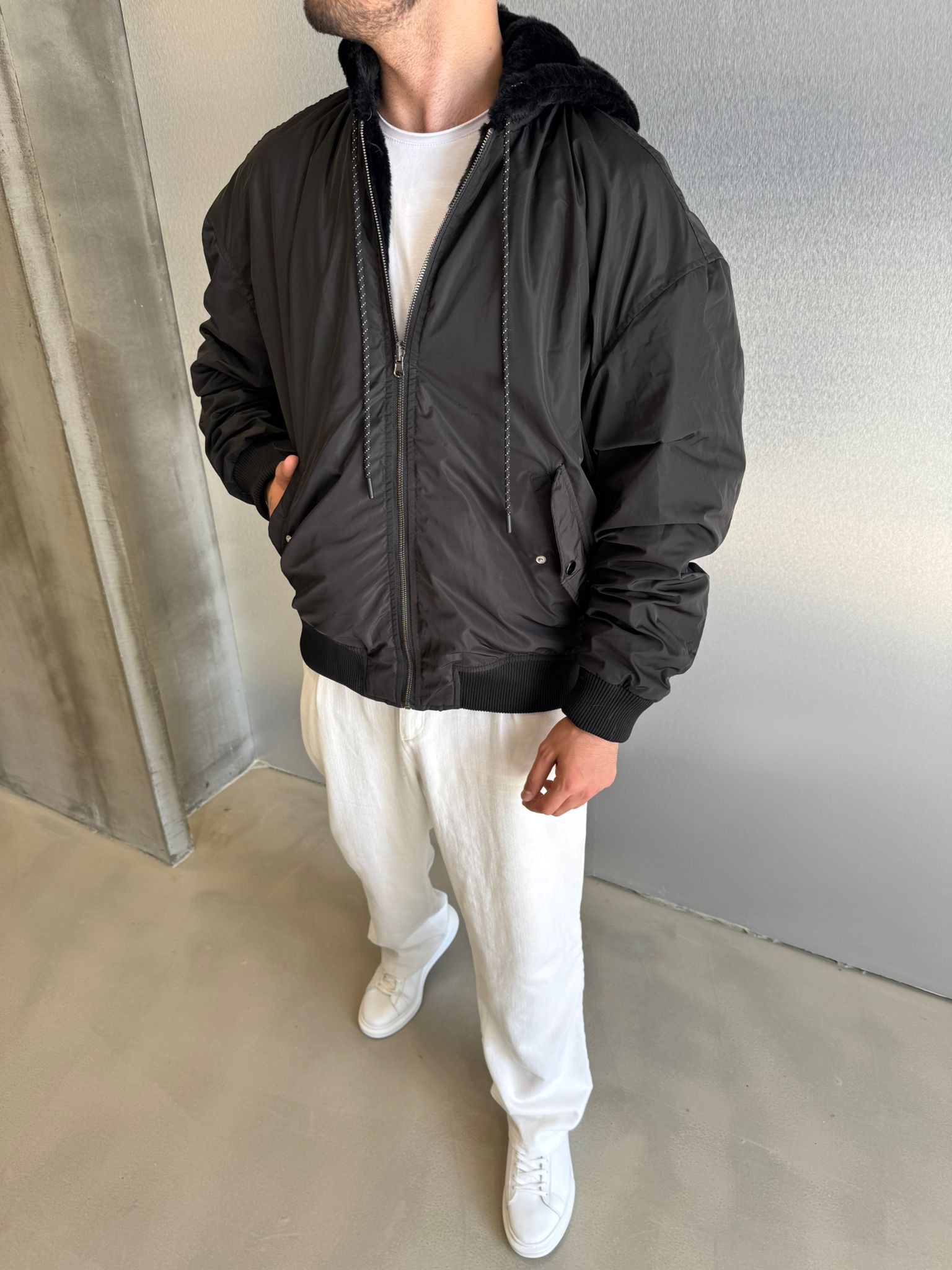 Siyah Çift Taraflı Mont