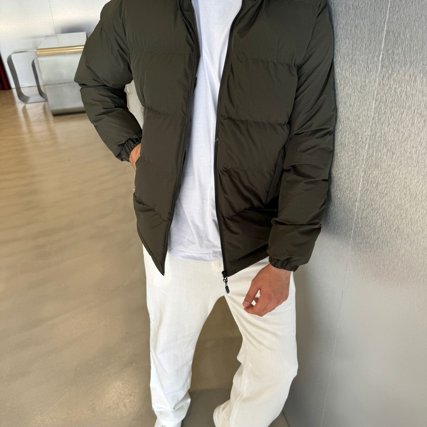 Haki Yakalı Şişme Mont