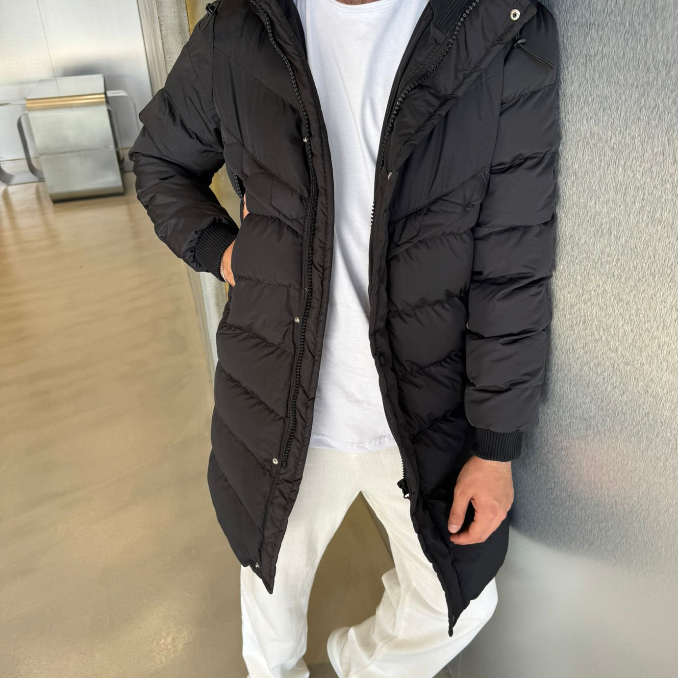 Siyah Premium Uzun Şişme Mont