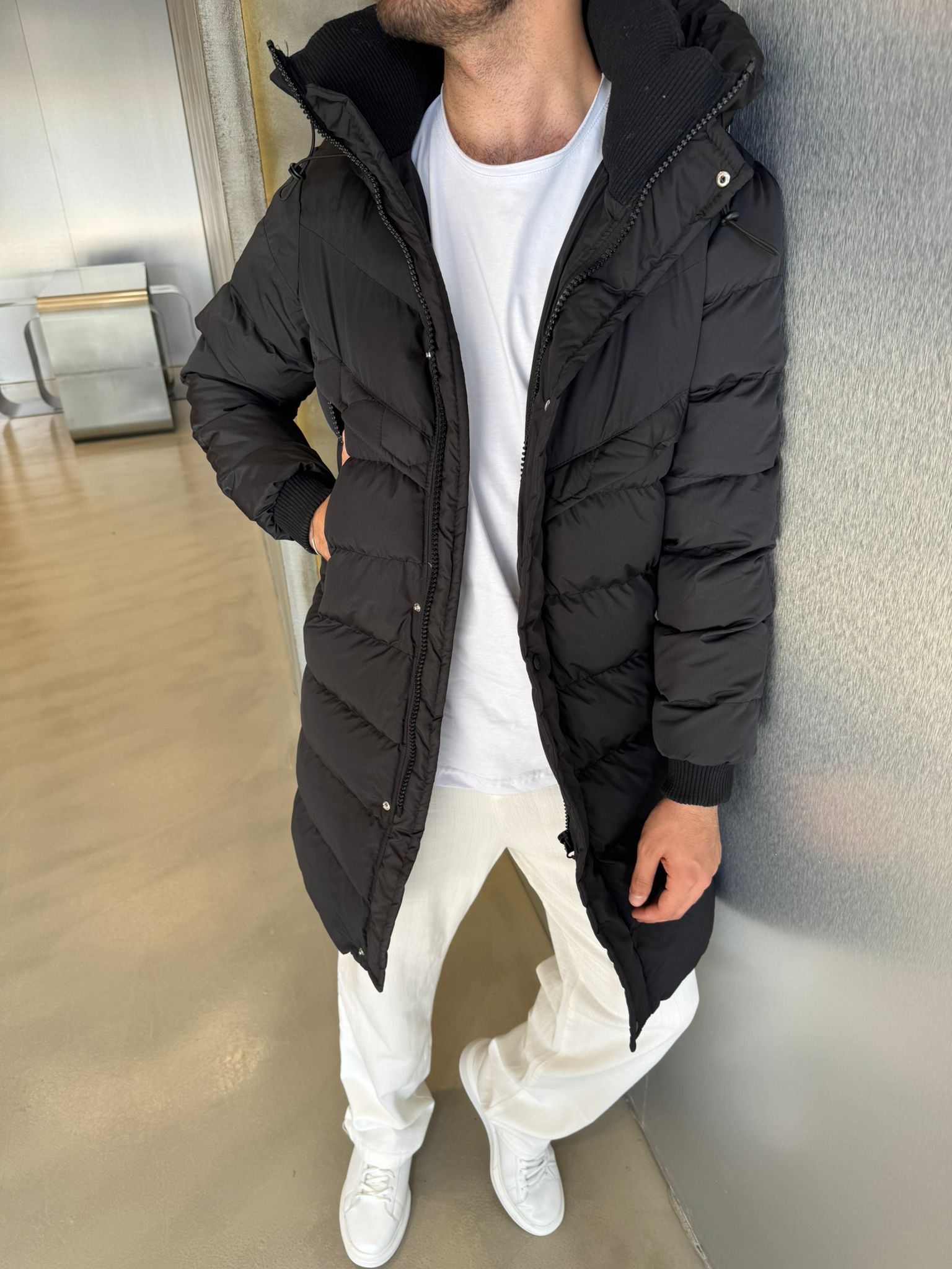 Siyah Premium Uzun Şişme Mont