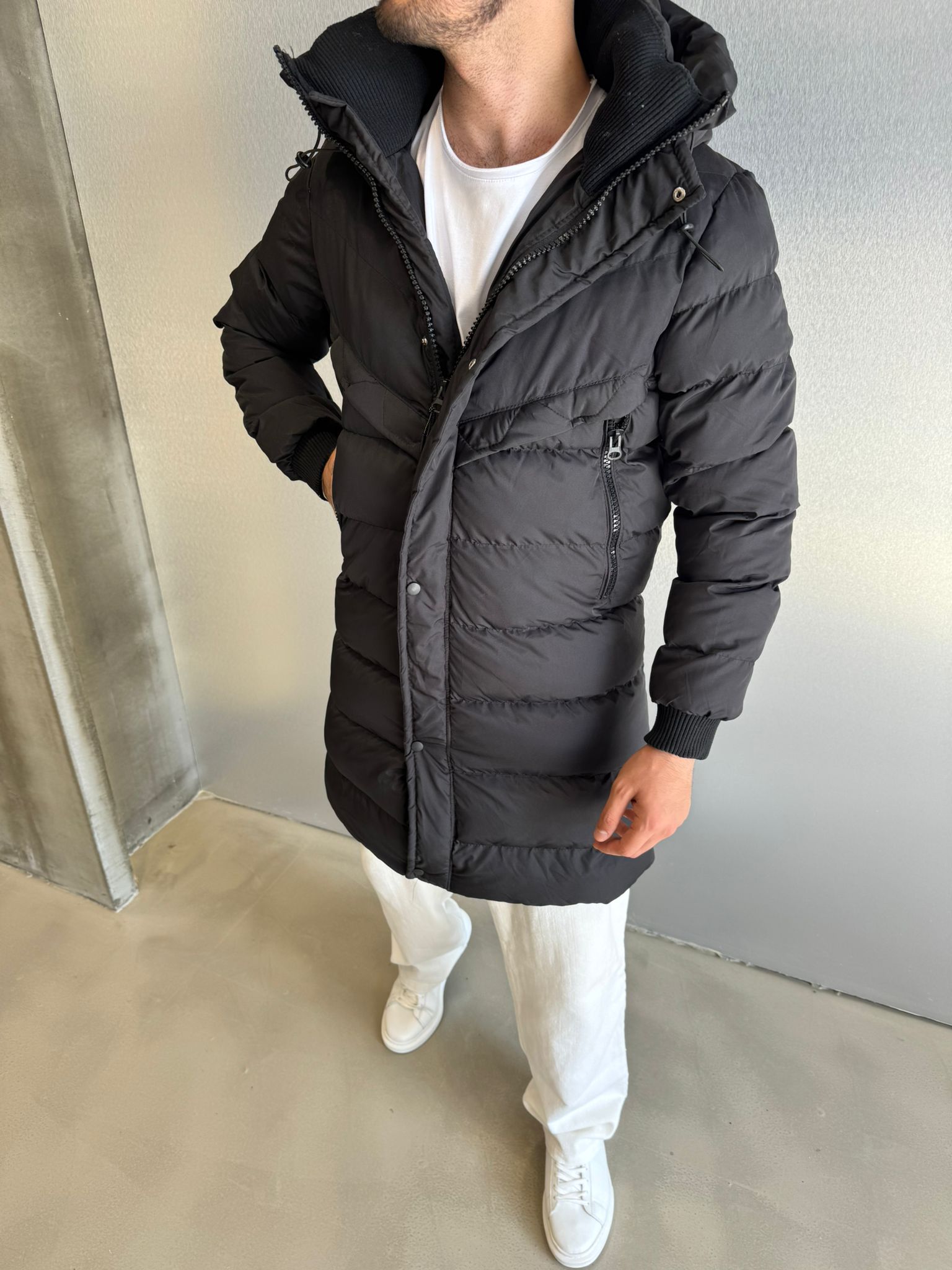 Siyah Premium Uzun Şişme Mont