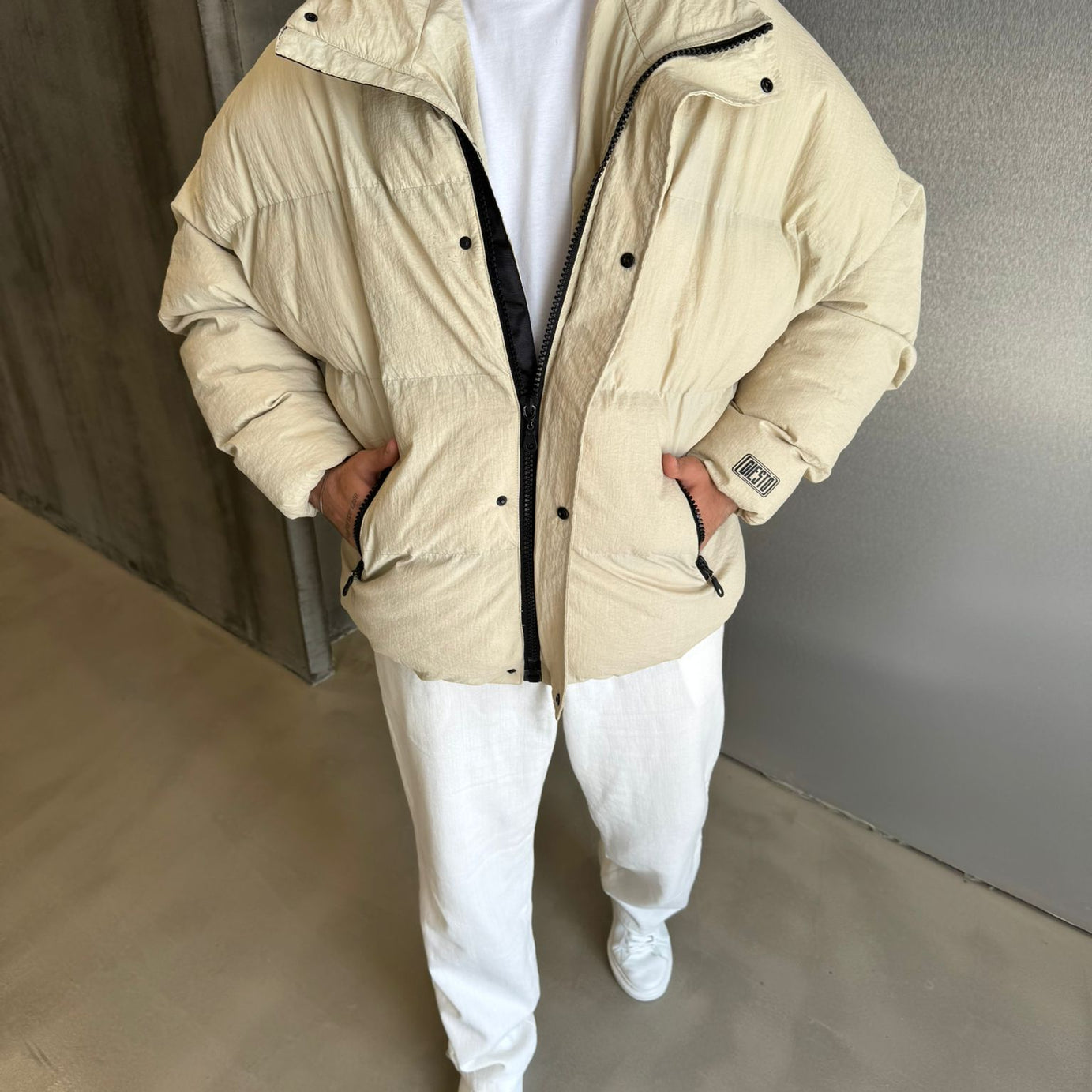 Krem Oversize Şişme Mont