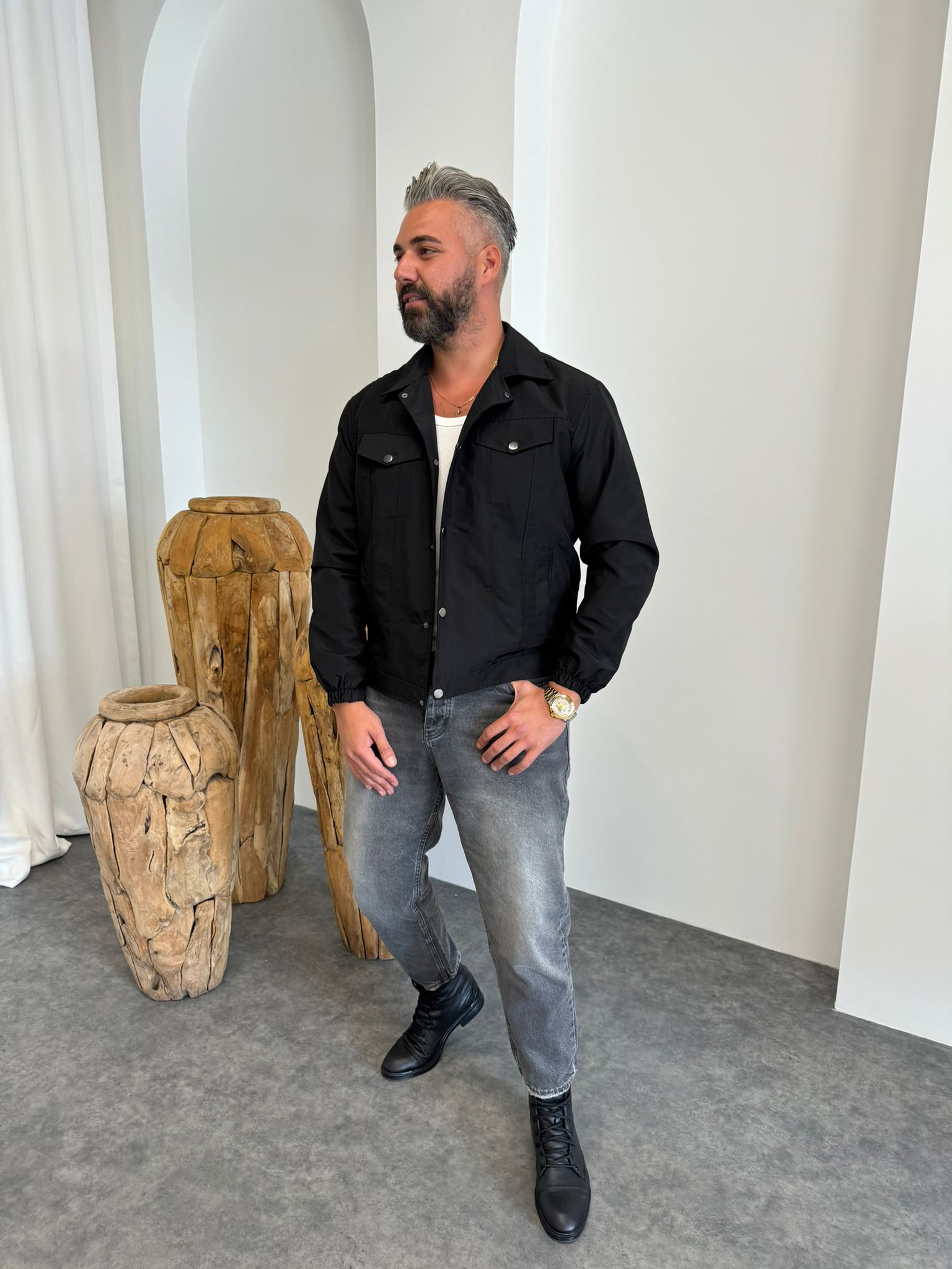 Siyah Çift Cepli Mevsimlik Ceket