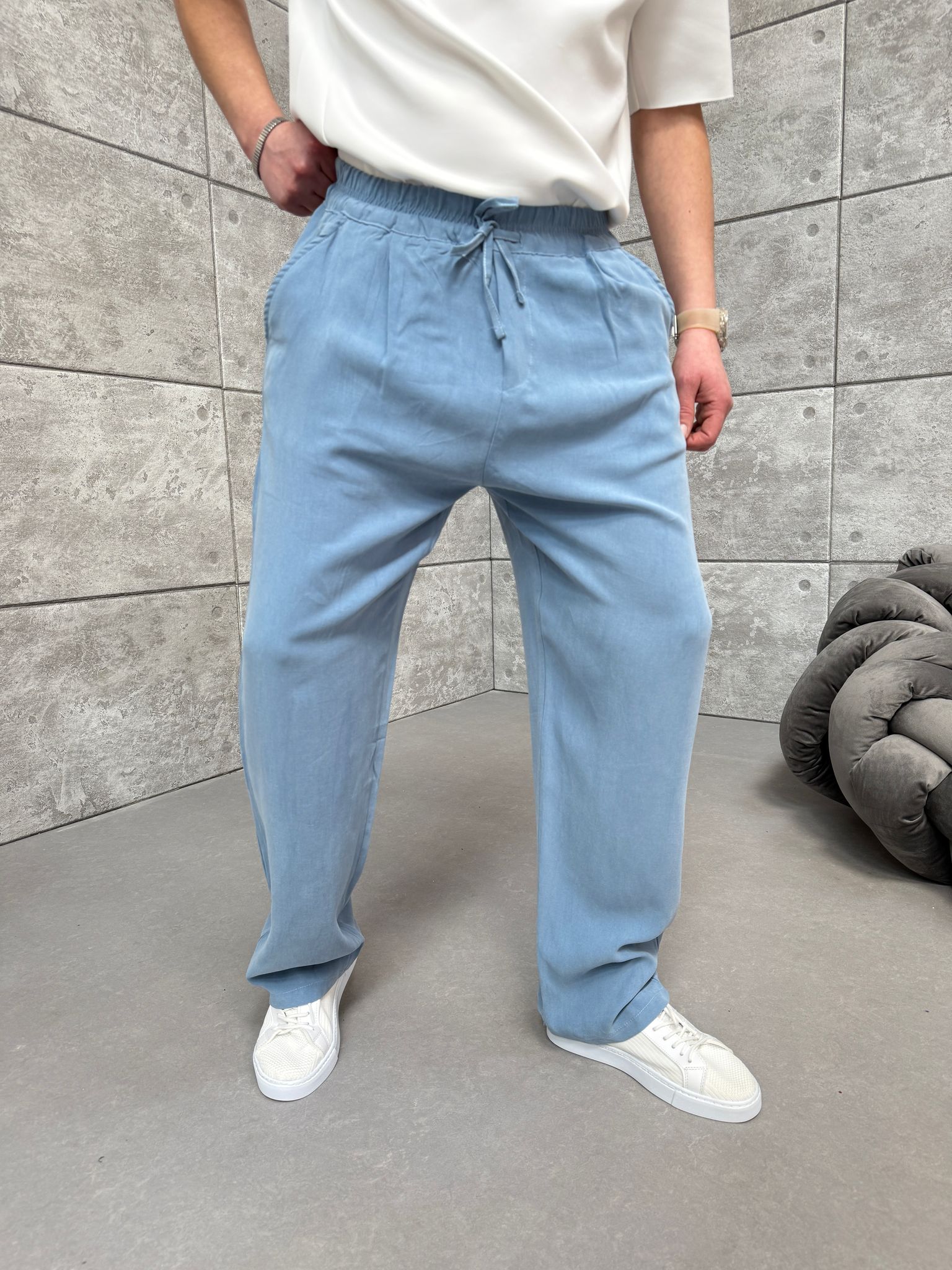 Mavi Yıkamalı Oysho Kumaş Baggy Pantolon