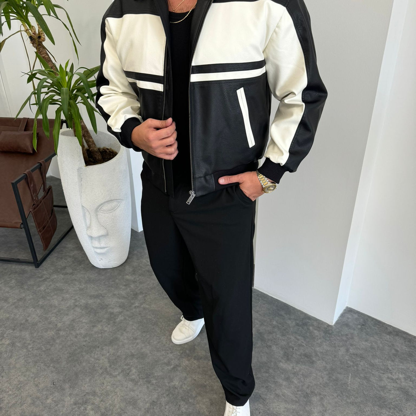 Yeşil Çift Renk Deri Ceket