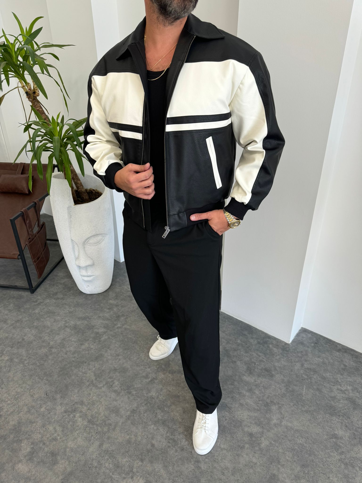 Yeşil Çift Renk Deri Ceket