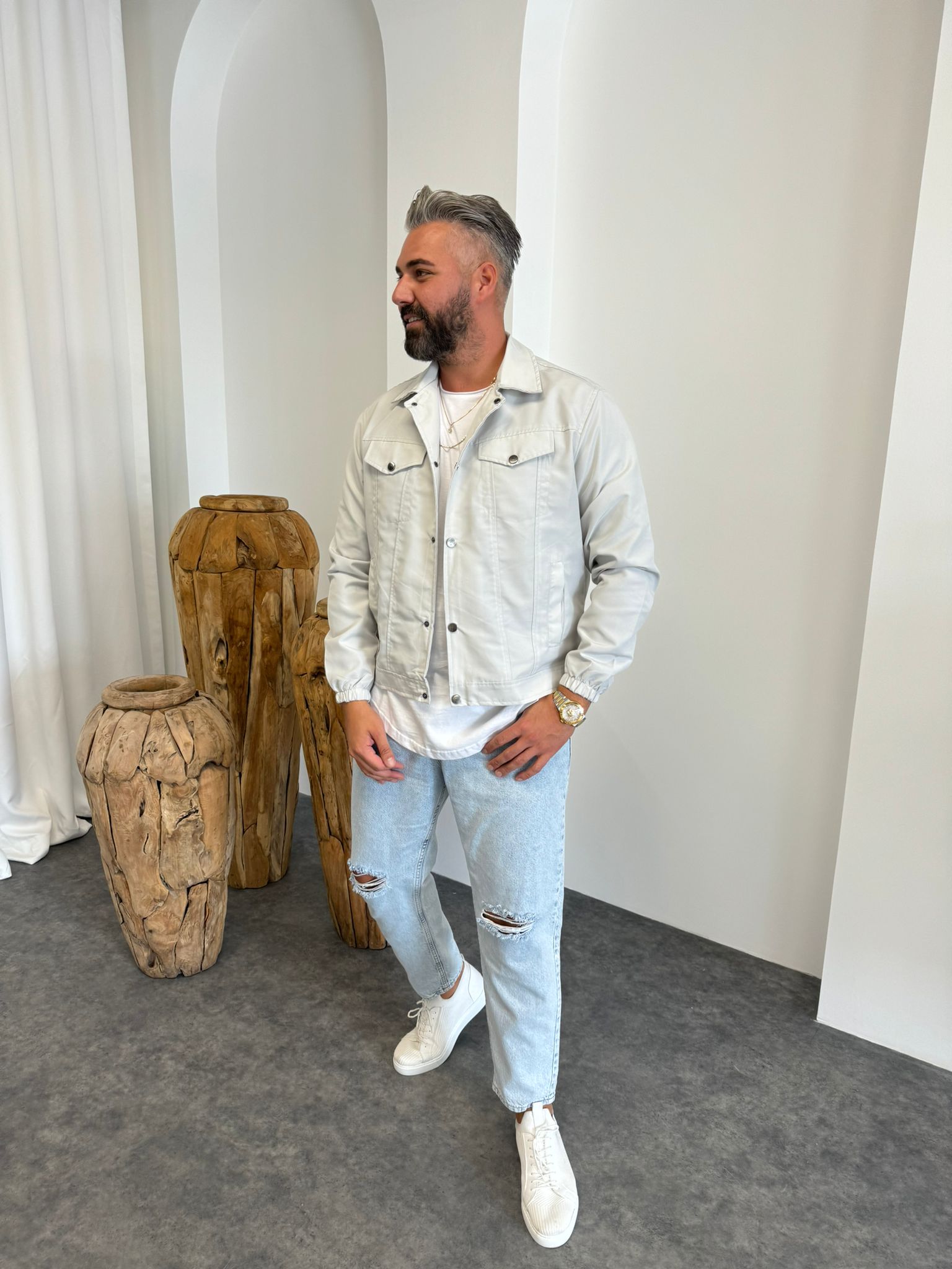 Gri Çift Cepli Mevsimlik Ceket