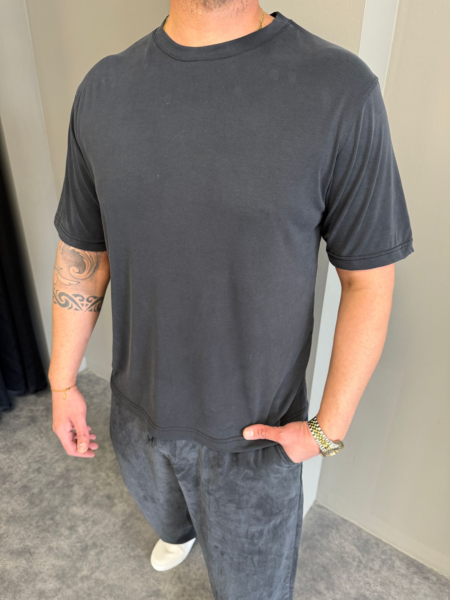 Petrol Mavisi Oyhso Kumaş T-Shirt