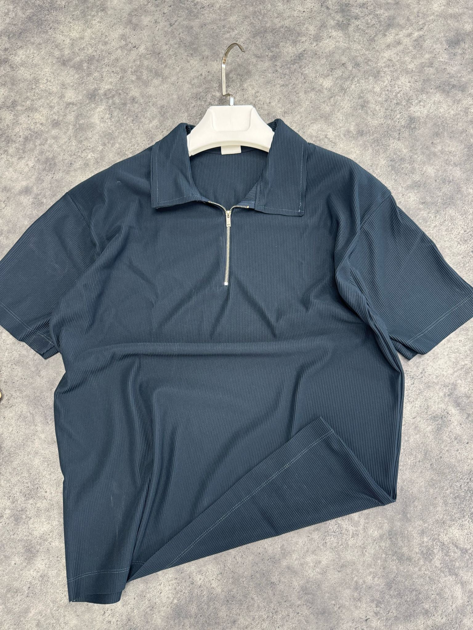 Petrol Fitilli Fermuarlı T-Shirt