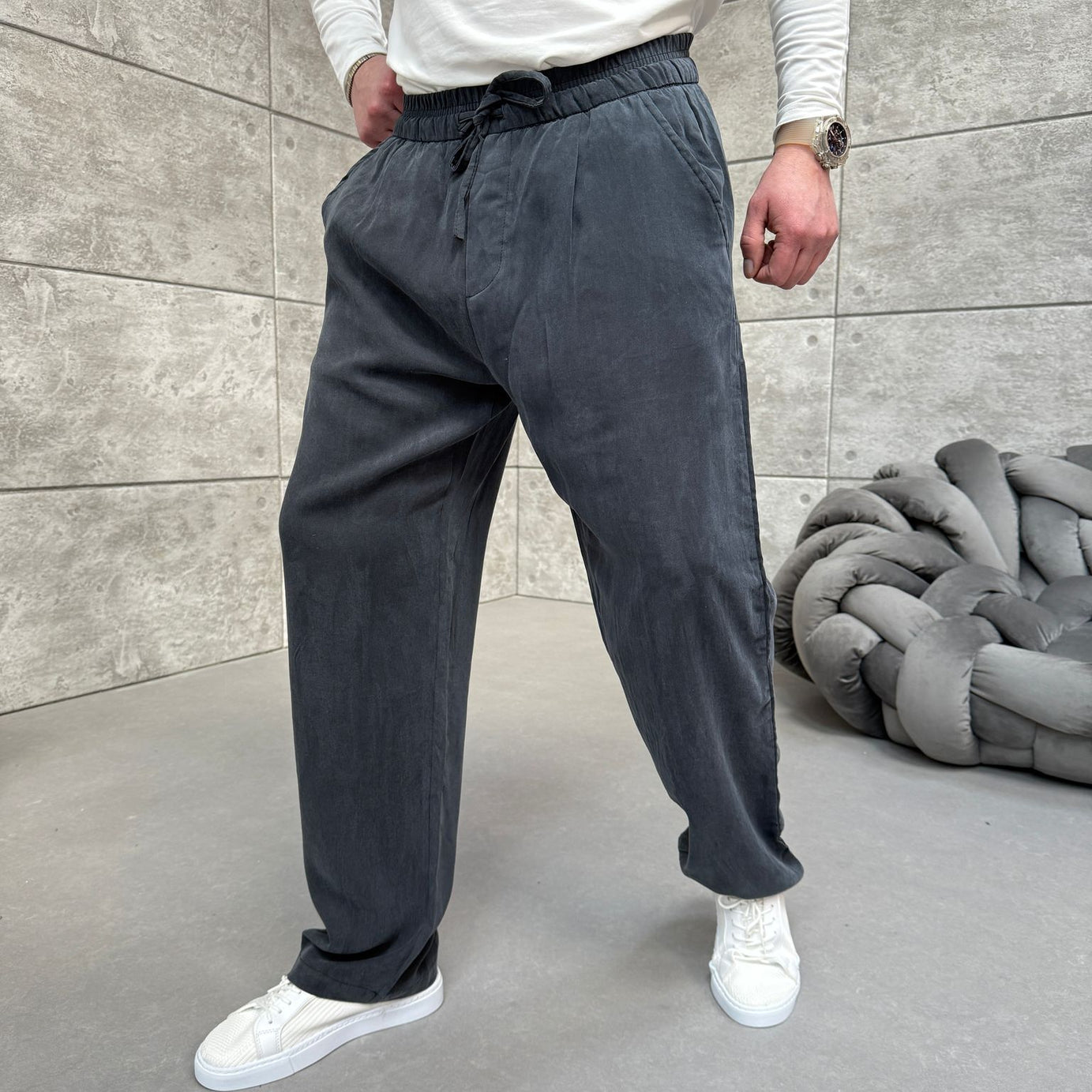 Lacivert Yıkamalı Oysho Kumaş  Pantolon