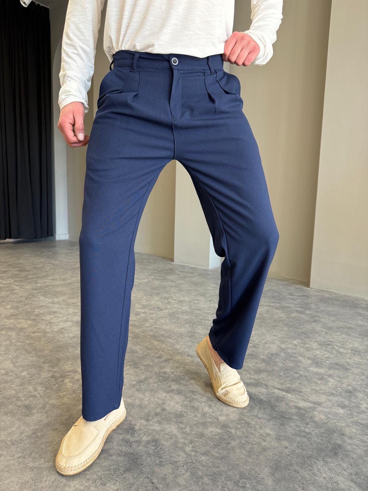 Lacivert Pileli Kumaş Baggy Pantolon