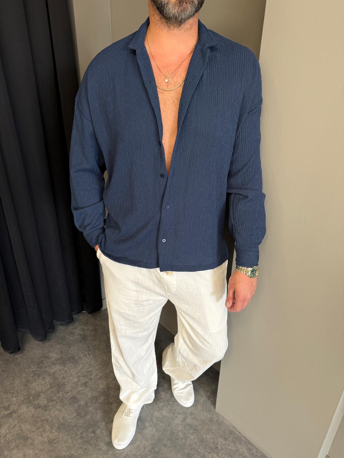 Petrol Kırinkıl Uzun Kollu Gömlek