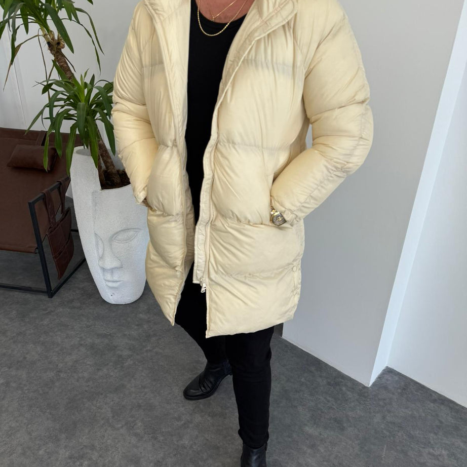 Krem Uzun Şişme Mont