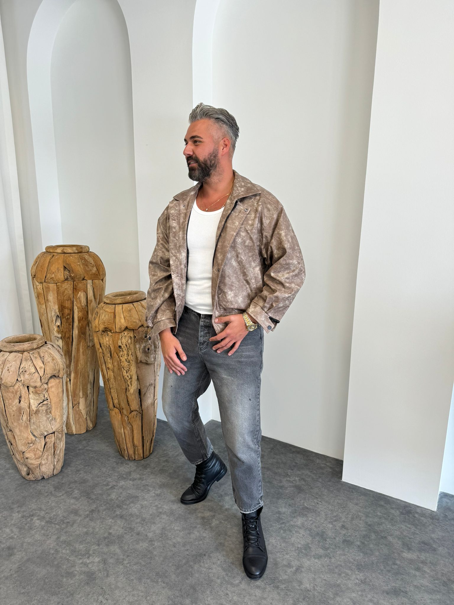 Açık Renk Yıkamalı Tasarım Ceket