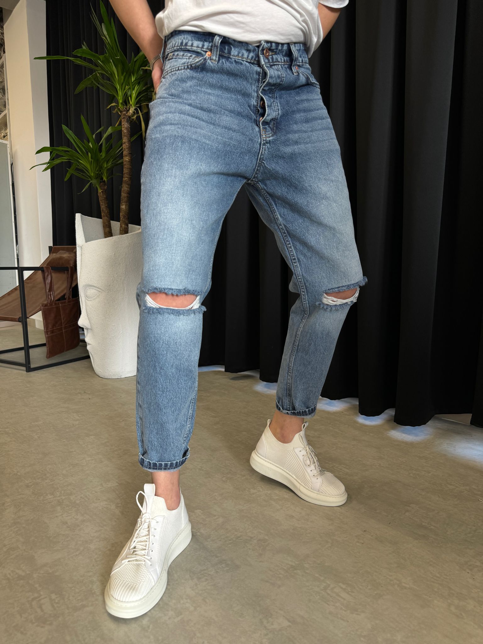 Dizi Yırtık Boyfirend Pantolon