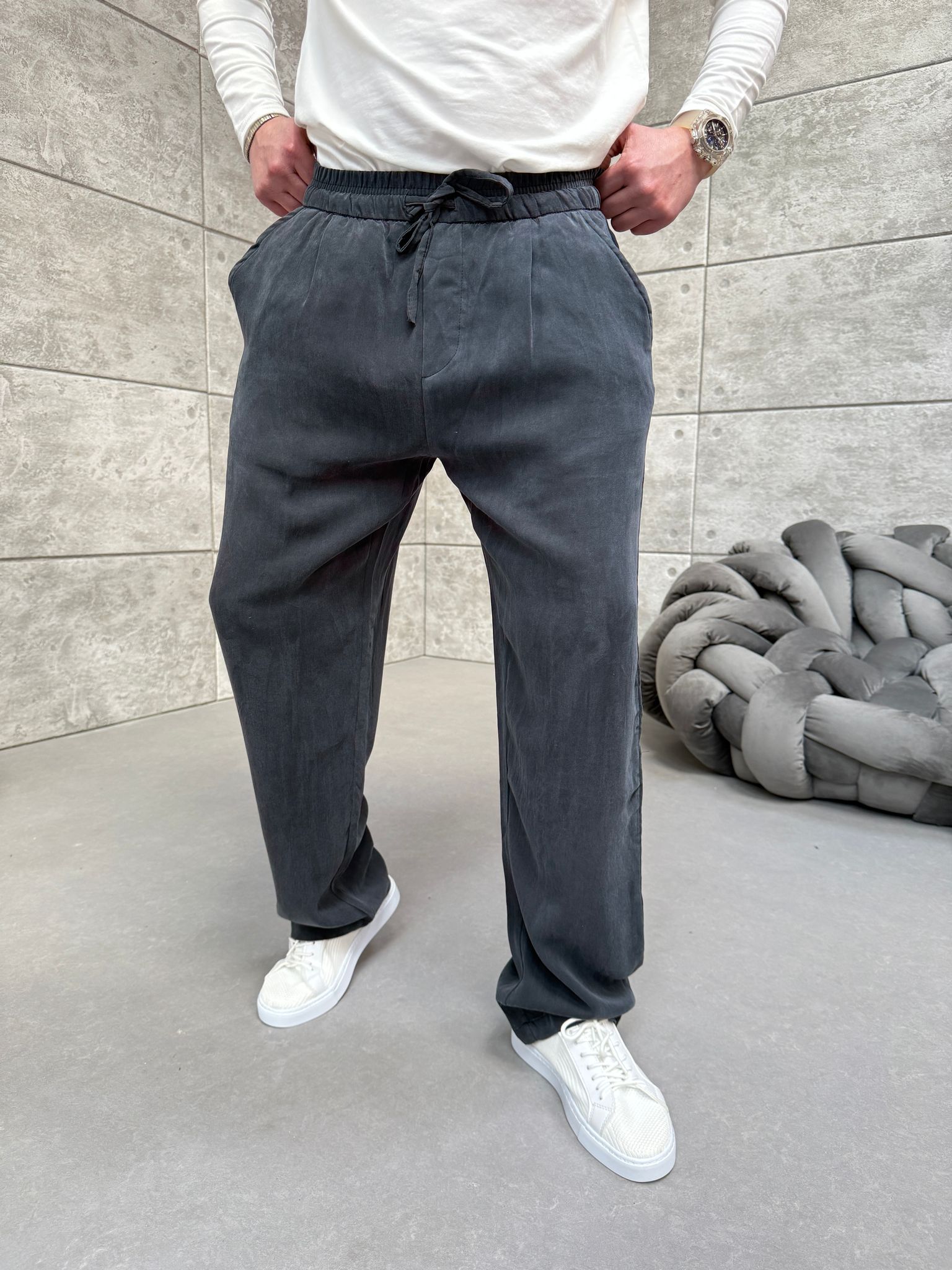 Siyah Yıkamalı Oysho Kumaş  Baggy Pantolon