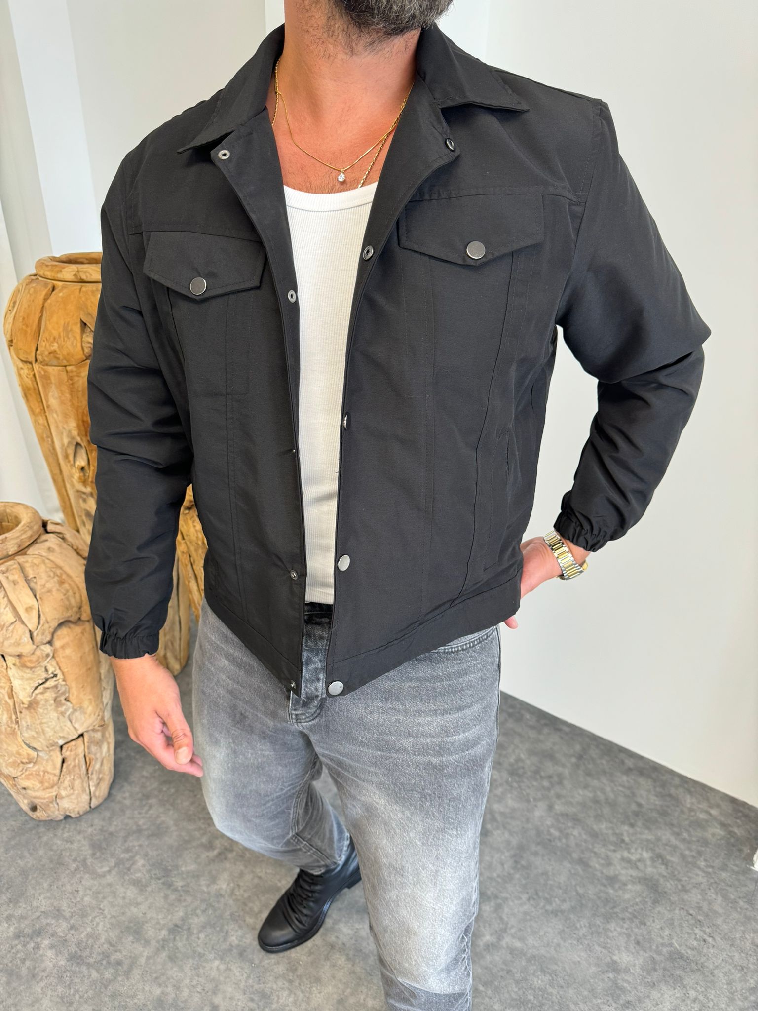 Siyah Çift Cepli Mevsimlik Ceket