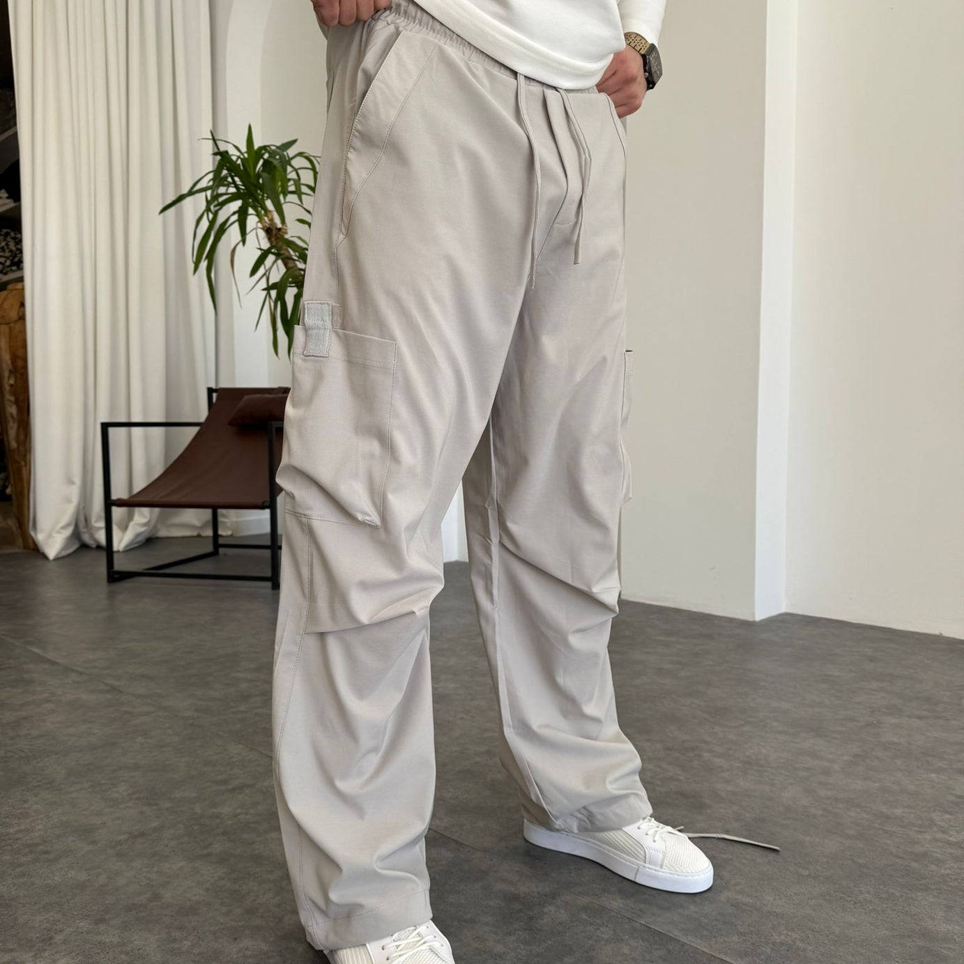 Gri Baggy Paça Ayarlanabilir Jogger