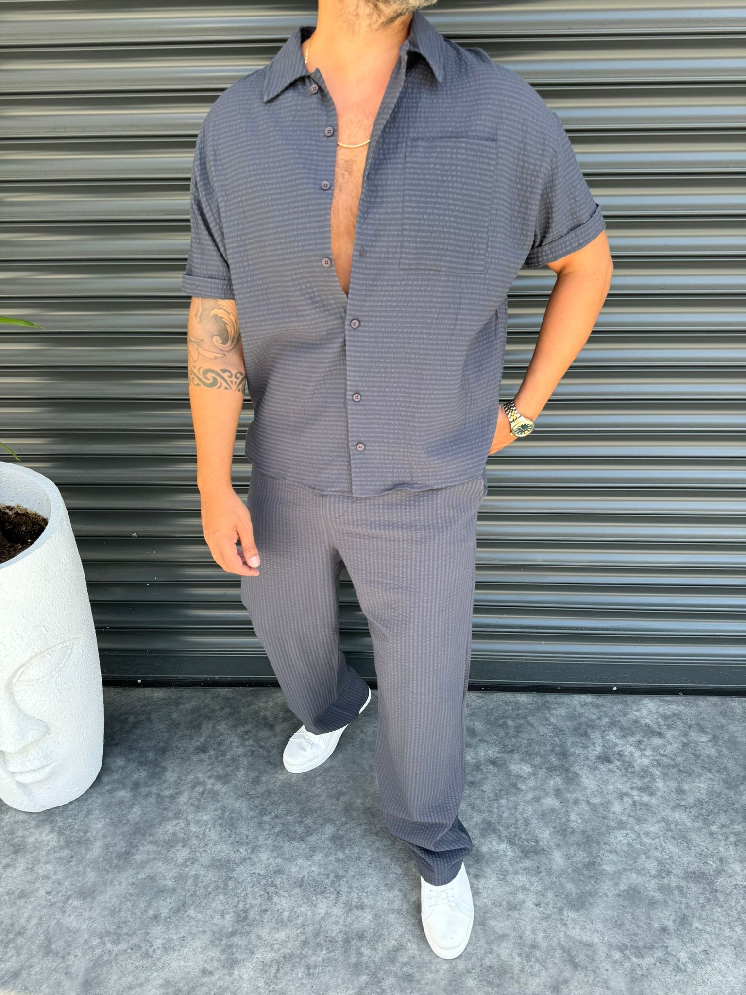 Lacivert Gofre Kumaş Takım