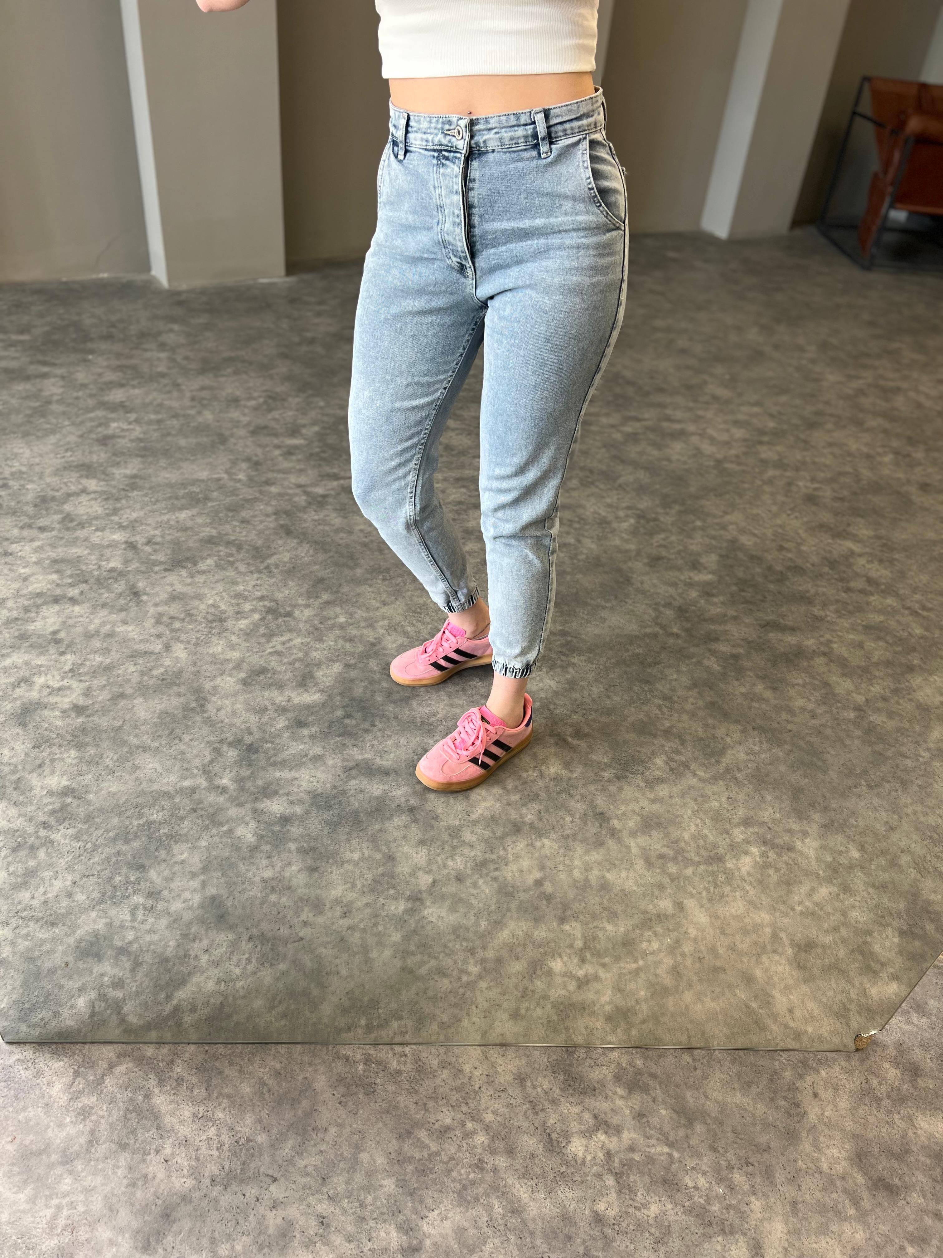 Lacivert Paça Lastikli Kot Pantolon