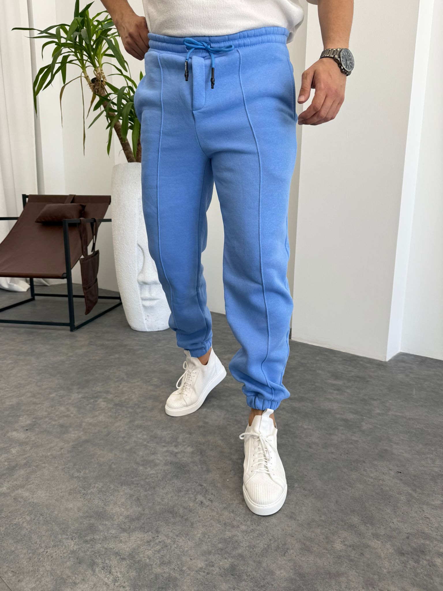 Mavi Paça Lastikli Jogger