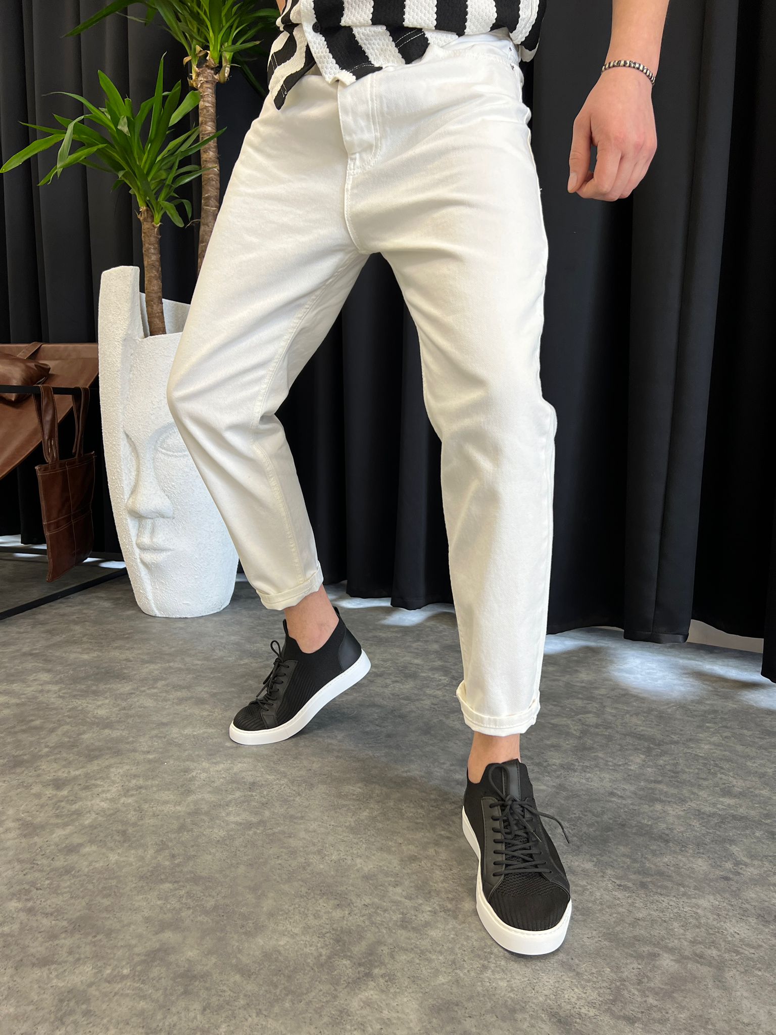 Beyaz Boyfirend Kot Pantolon