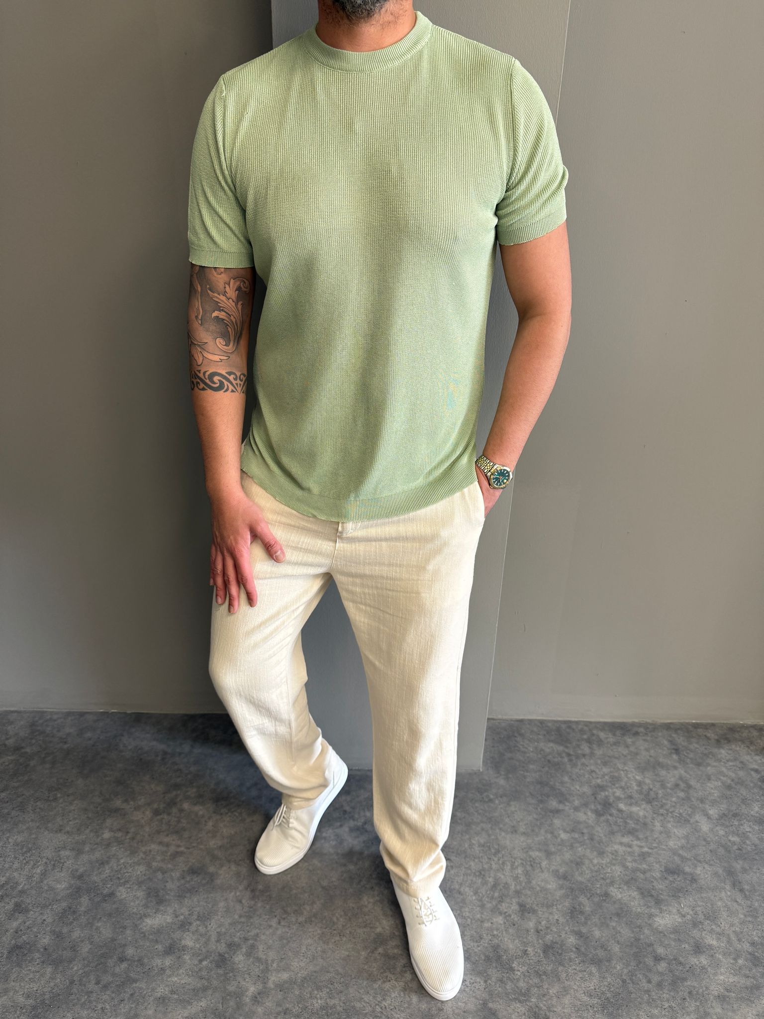 Mint Yeşili Triko T-Shirt