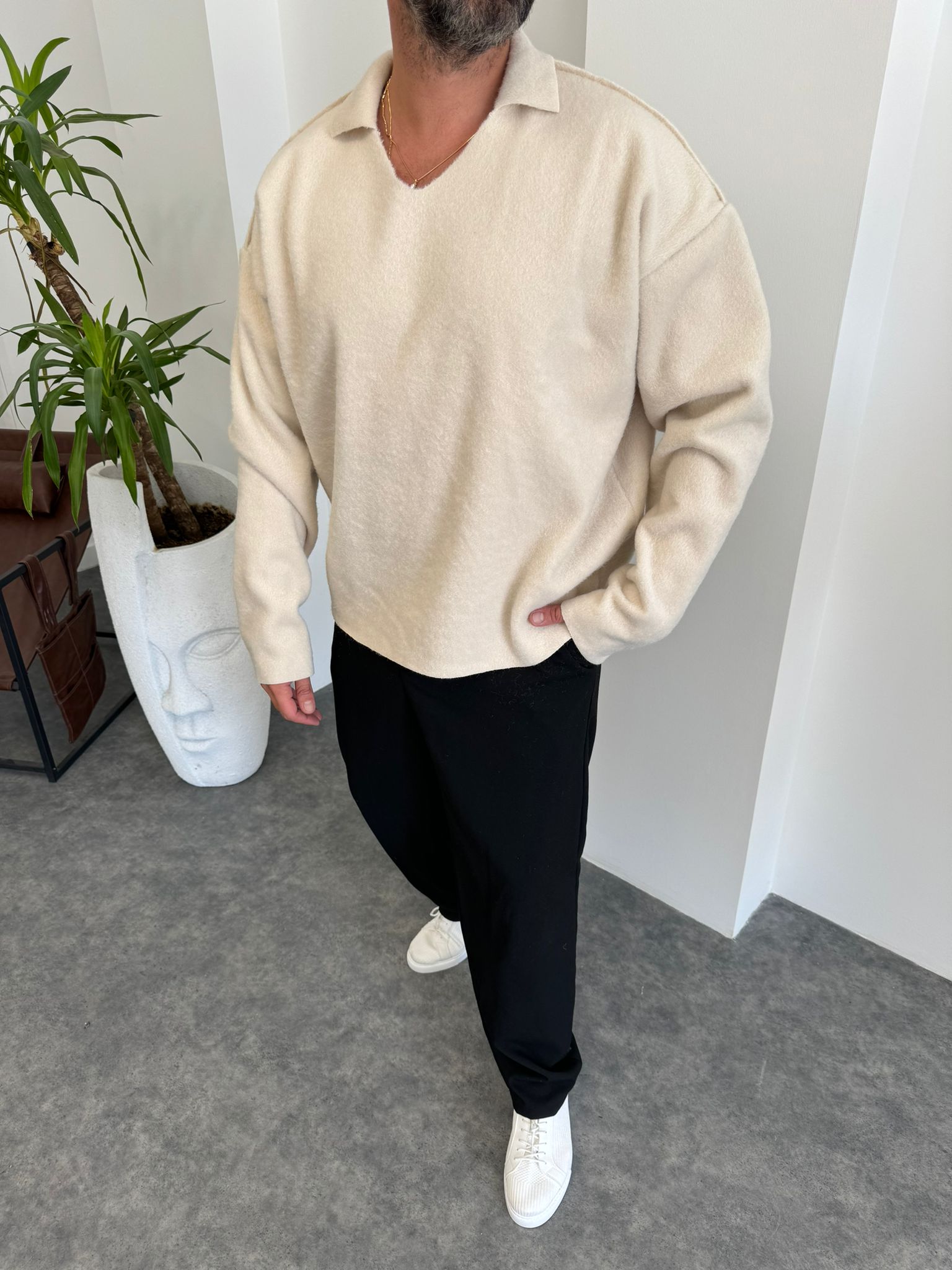 Krem Keçe Kumaş Sweat