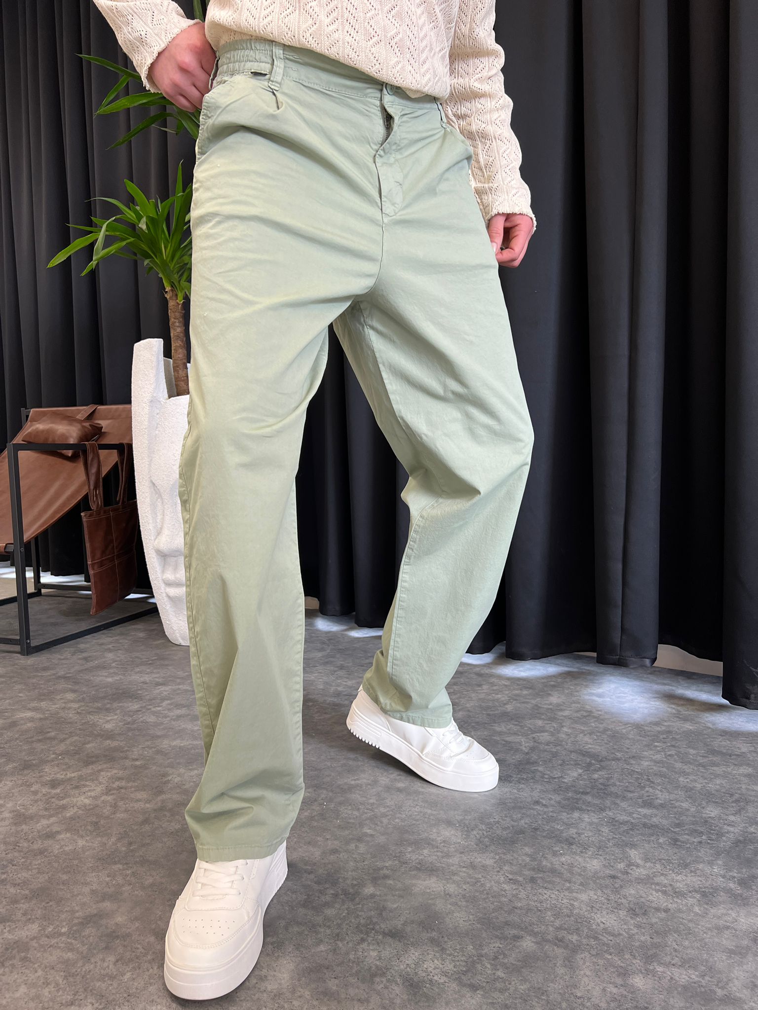 Krem Baggy Kot Pantolon