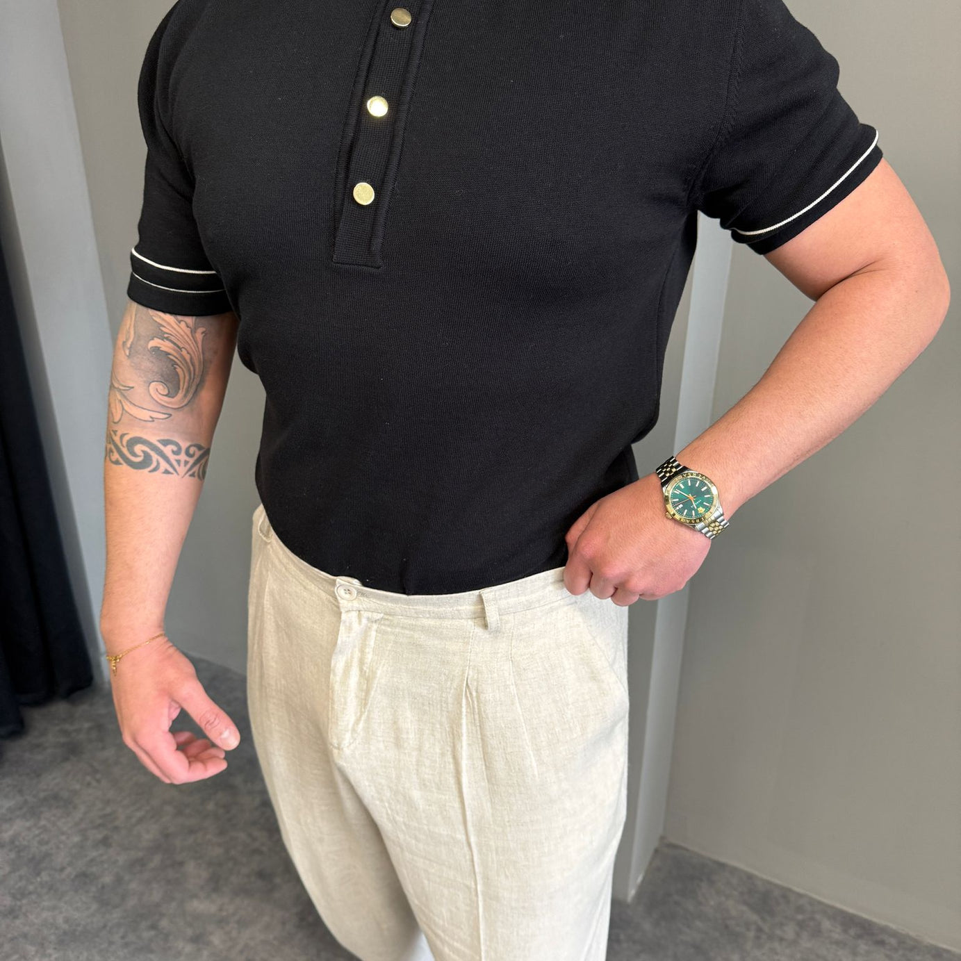 Siyah Old Money Polo Yaka T-Shirt