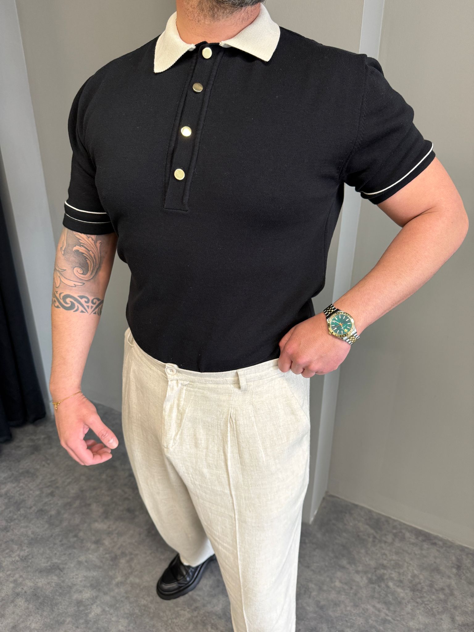 Siyah Old Money Polo Yaka T-Shirt