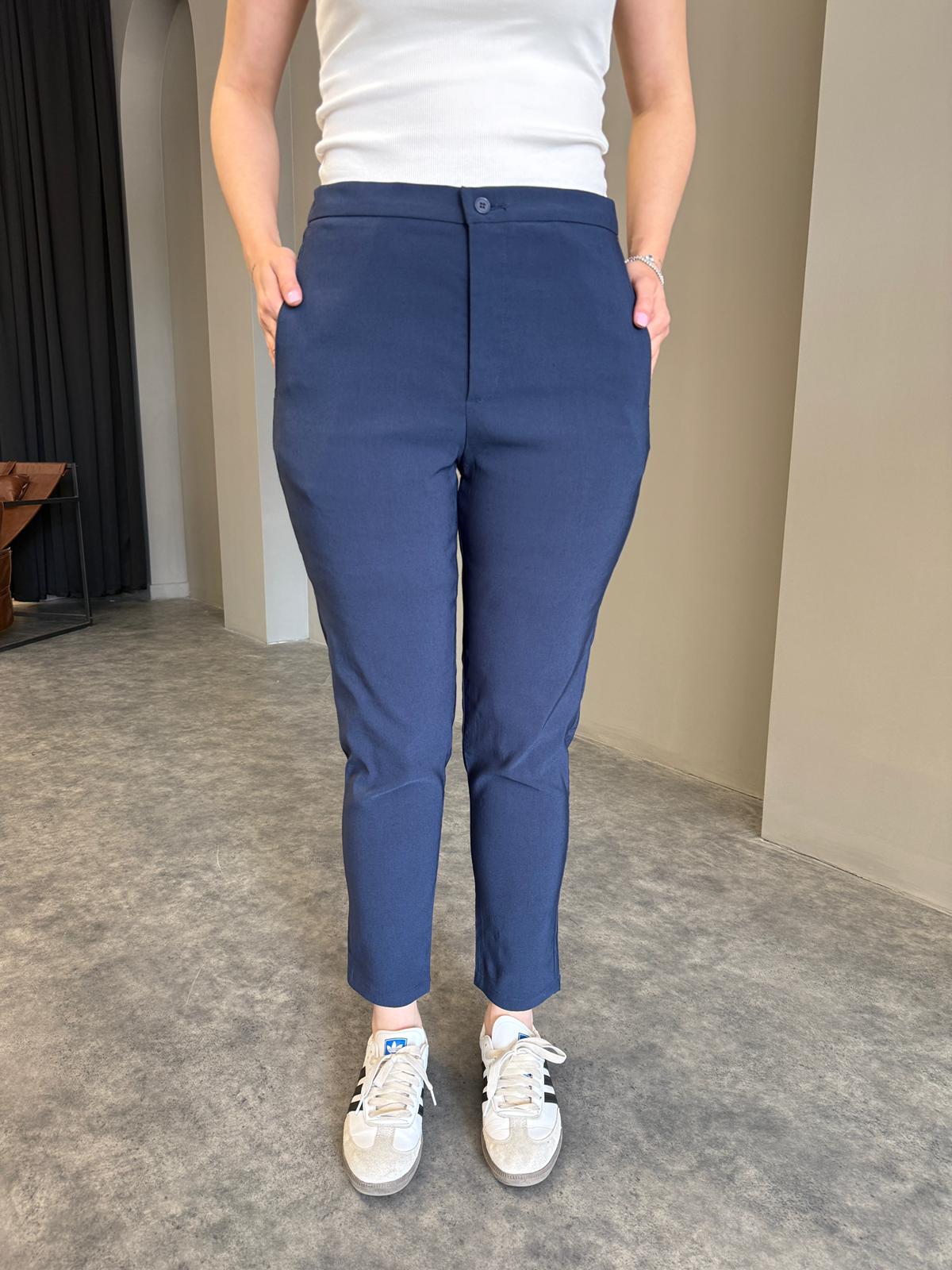 Lacivert Bel Lastik Pantolon