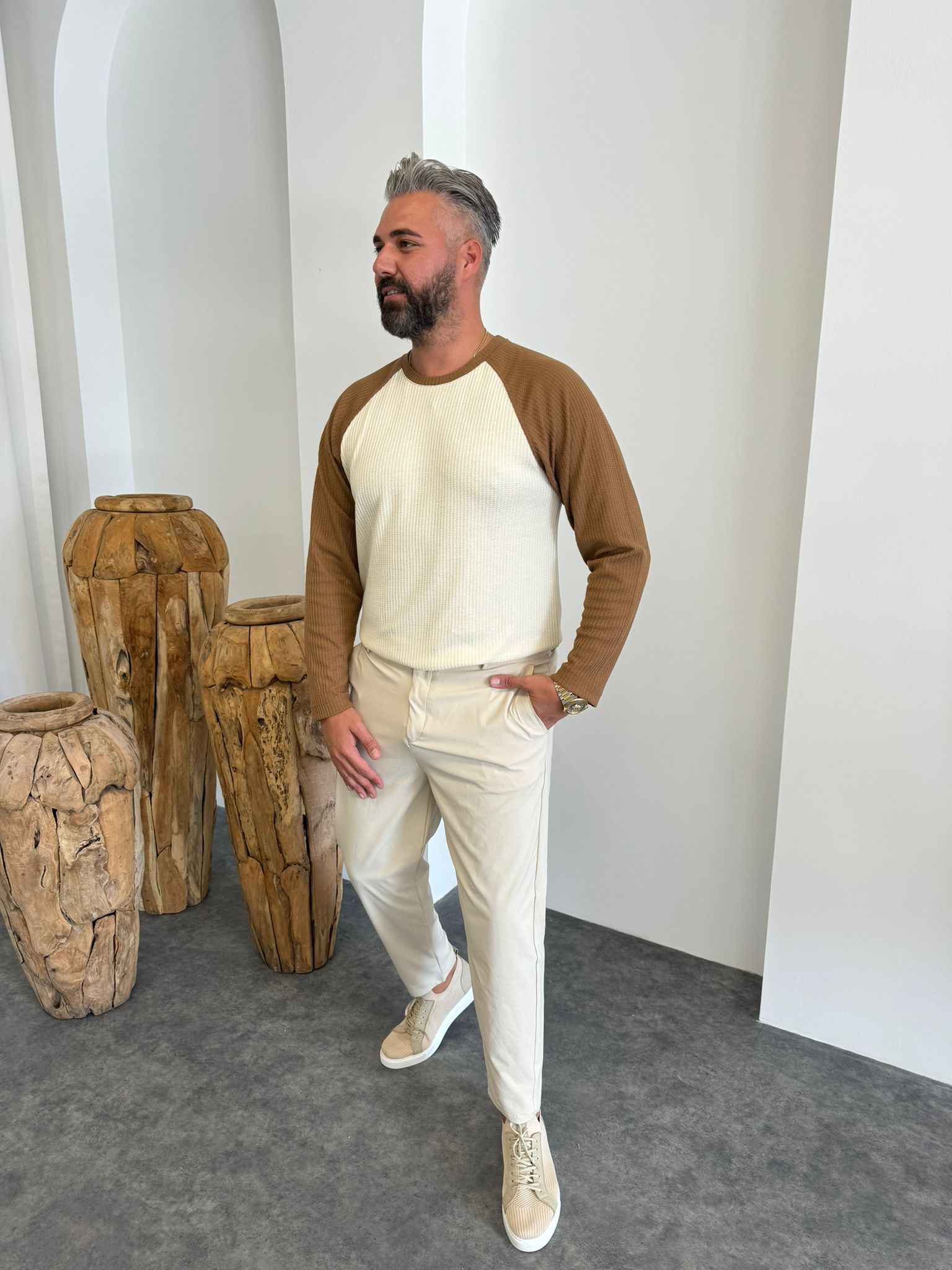 Krem Çift Renk Sweat