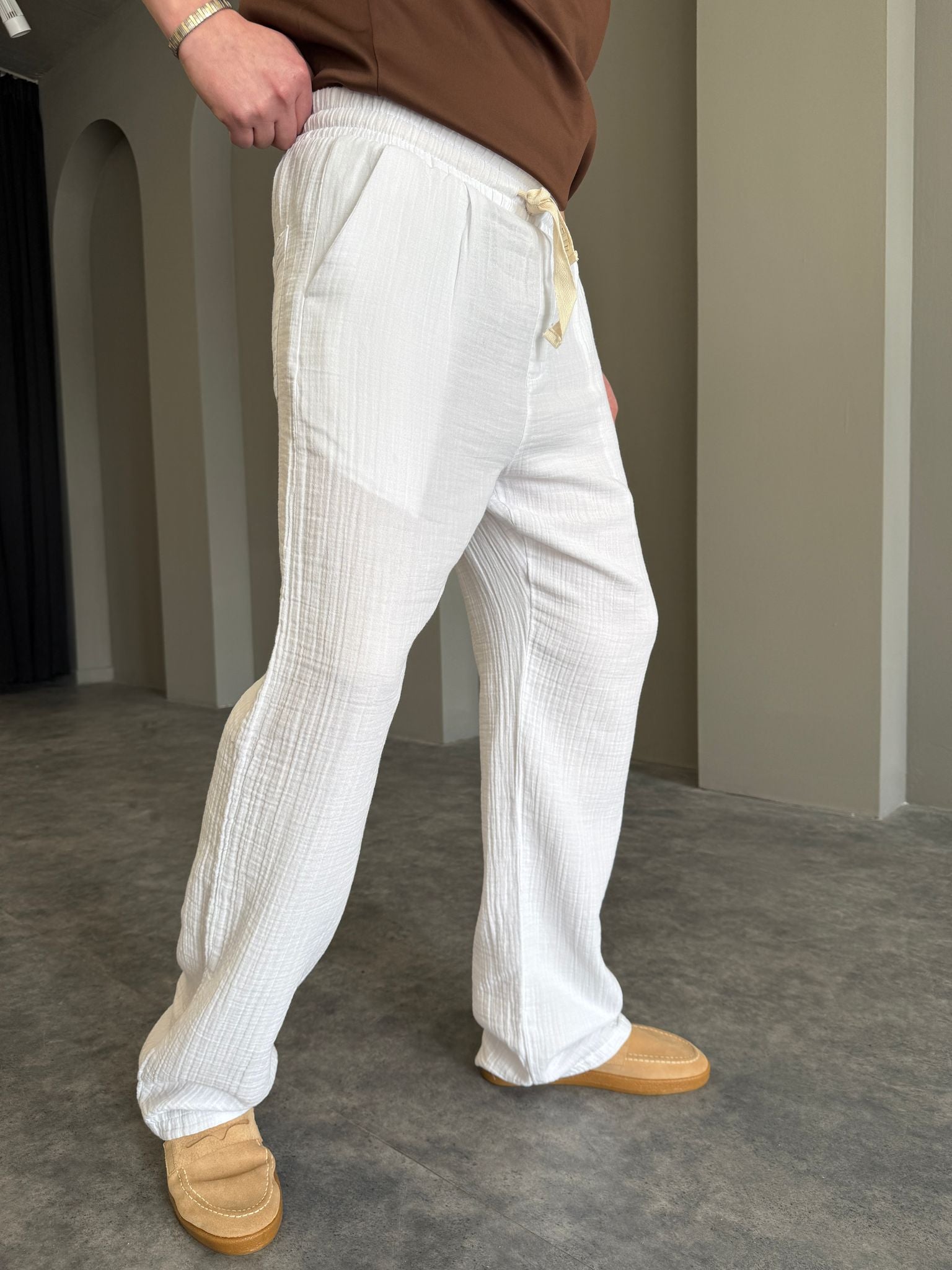 Beyaz Müslin Baggy Pantolon
