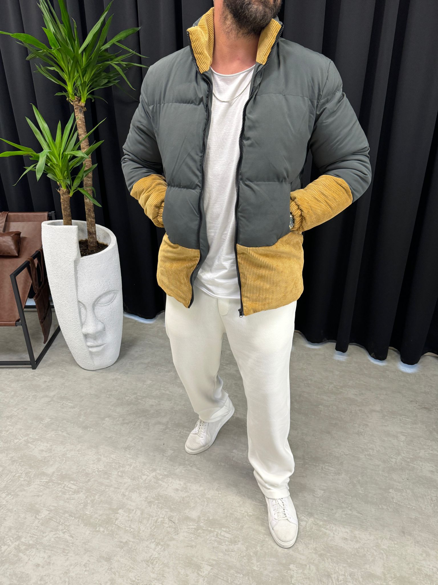 Antrasit Kadife Detaylı Mont