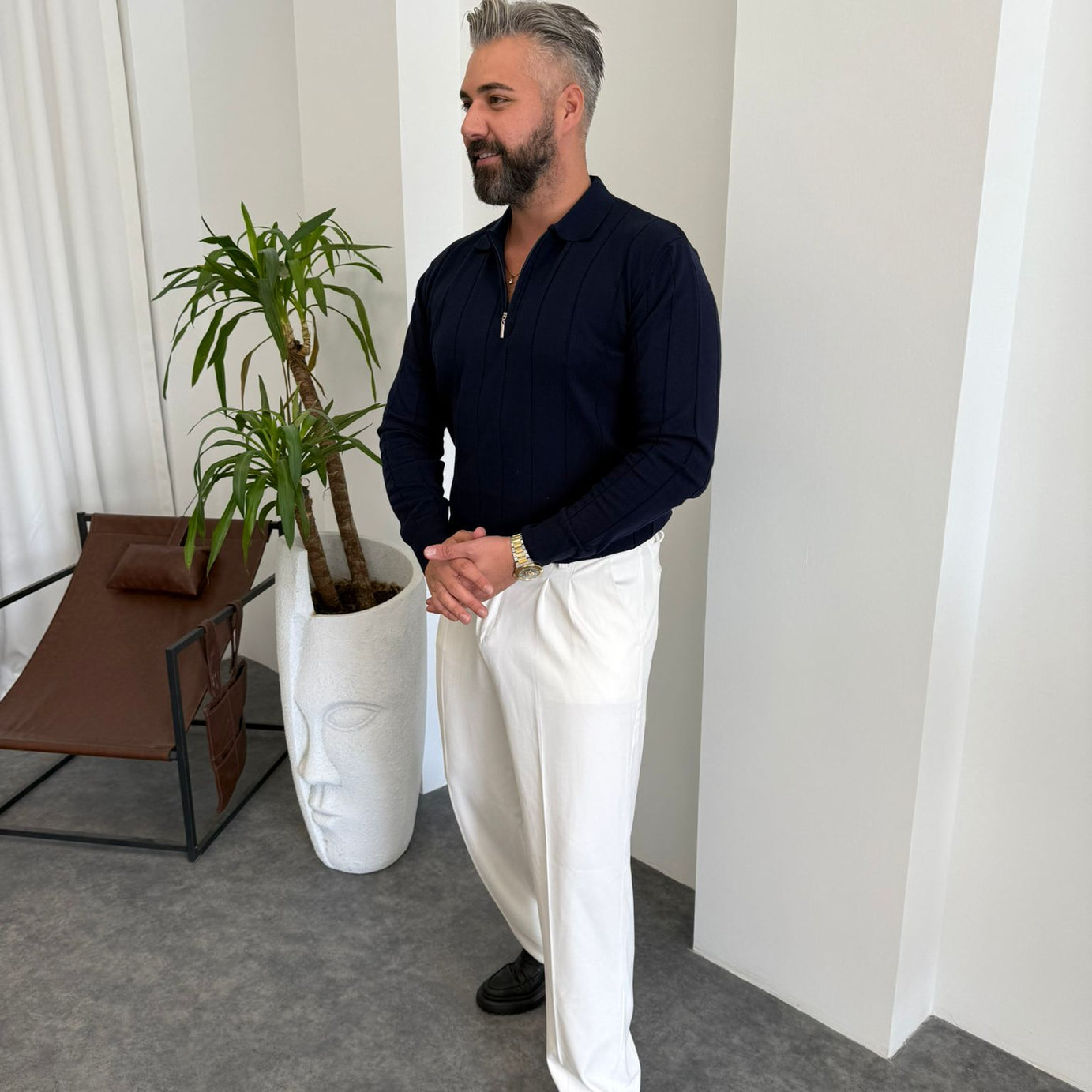 Haki Fermuarlı Triko Sweat