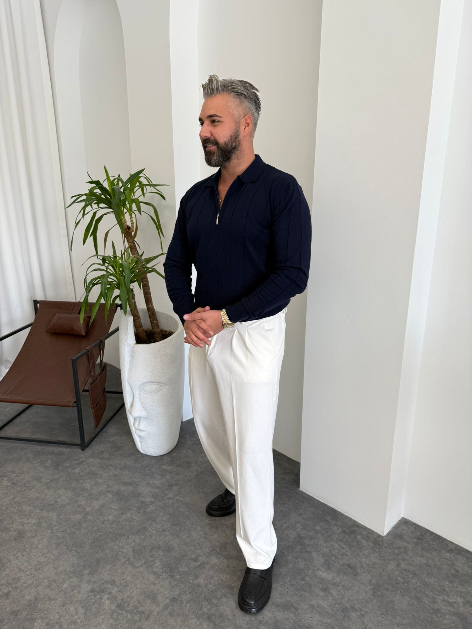 Haki Fermuarlı Triko Sweat